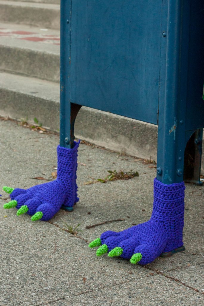 Monster Feet Mailbox Yarn Bomb