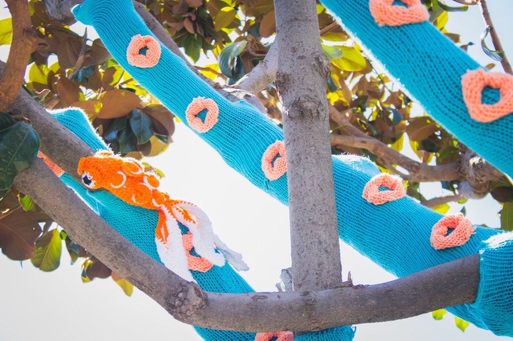 squid tree yarn bomb san mateo