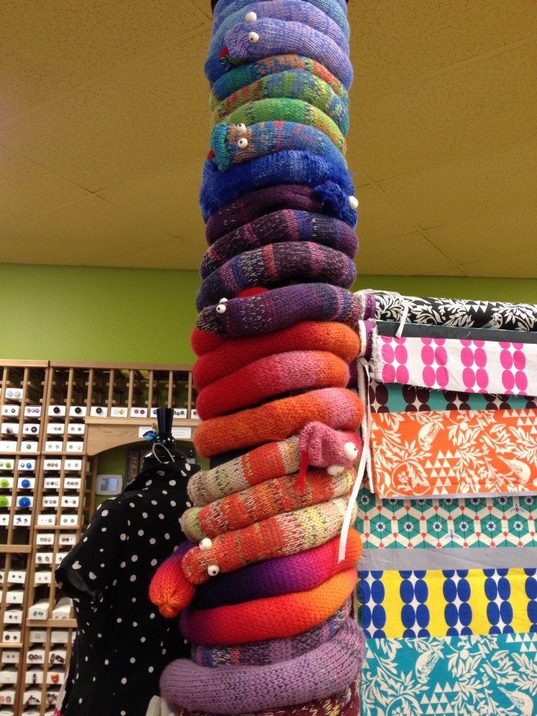 Yarnbombing at Maker's Mercantile