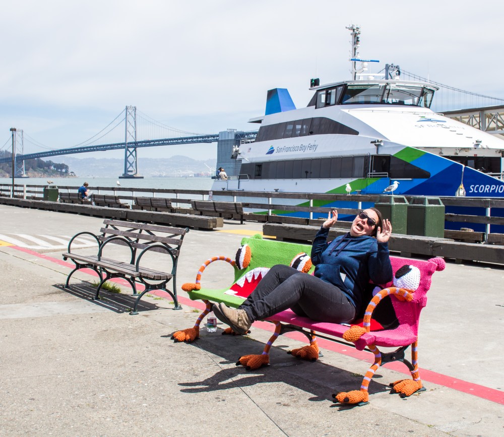 Buttmunch yarnbomb Monster benches san francisco ferry building
