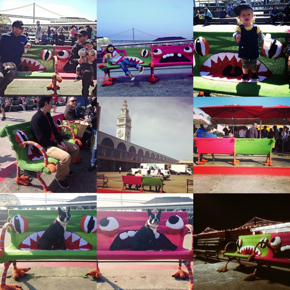 Buttmunch yarnbomb monster bench ferry building