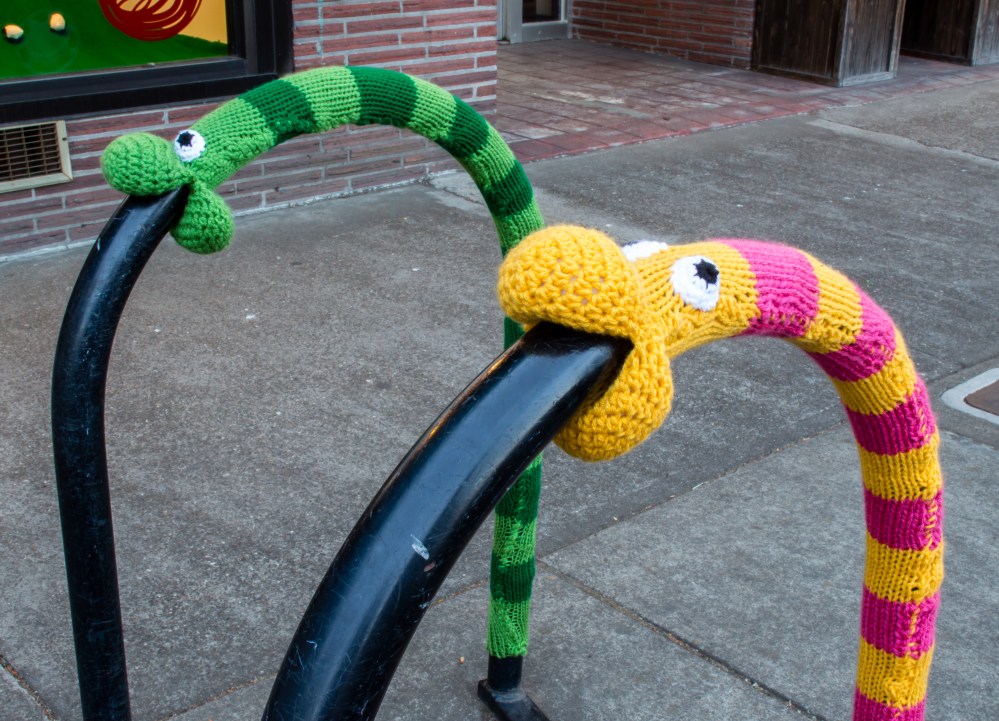 Worm and snake yarnbomb