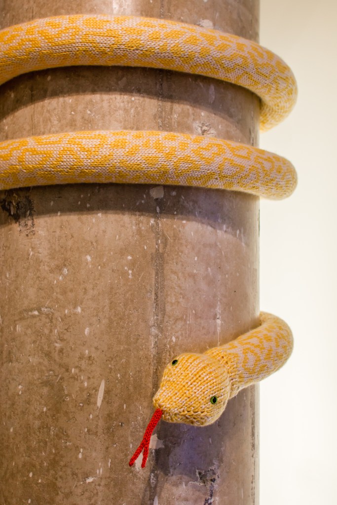Knit Albino Burmese Python Yarnbomb Installation