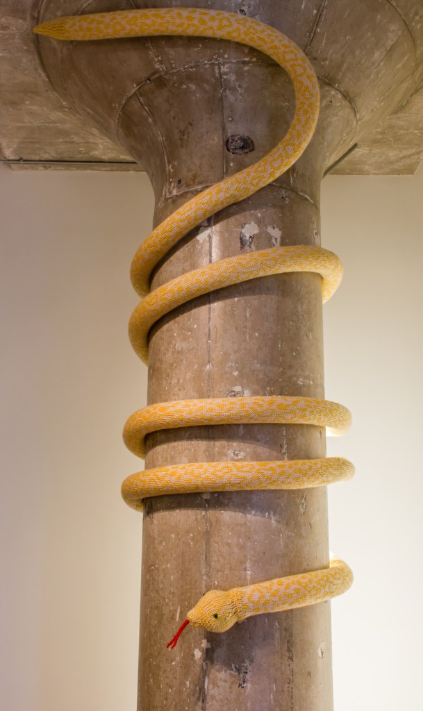 Knit Albino Burmese Python Yarnbomb Installation