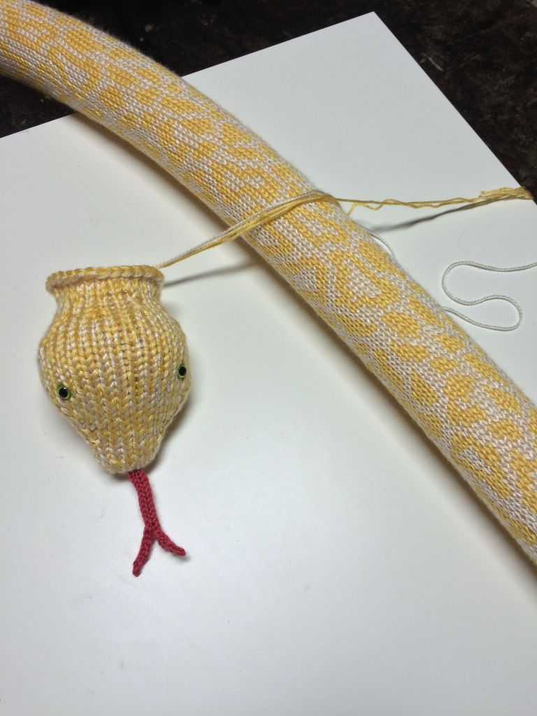 Knit Albino Burmese Python Yarnbomb Installation