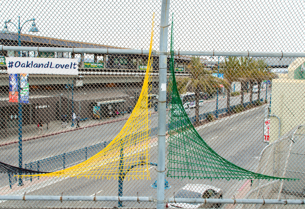 Oakland Coliseum String Art Yarn Bomb