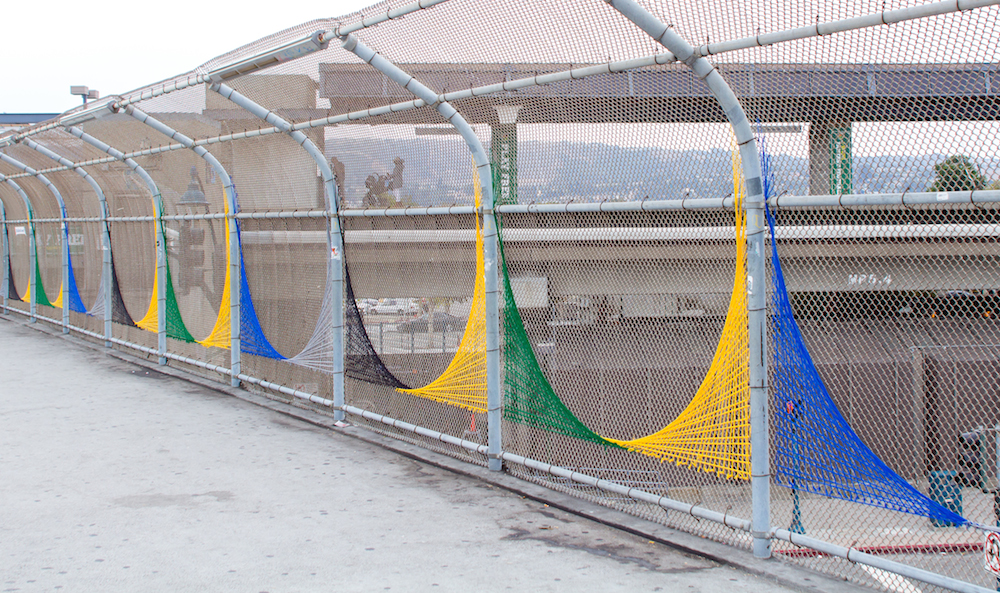 Oakland Coliseum String Art Yarn Bomb