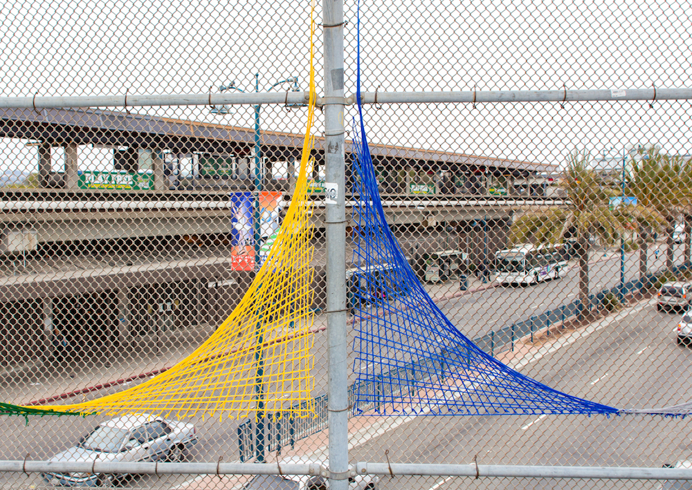 Oakland Coliseum String Art Yarn Bomb