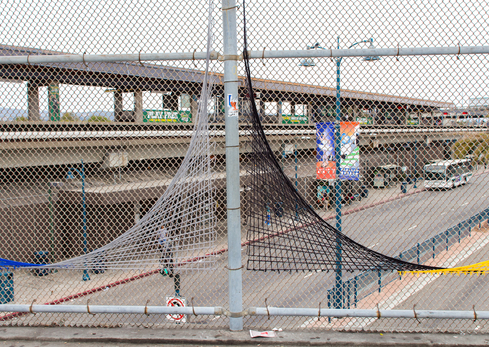 Oakland Coliseum String Art Yarn Bomb