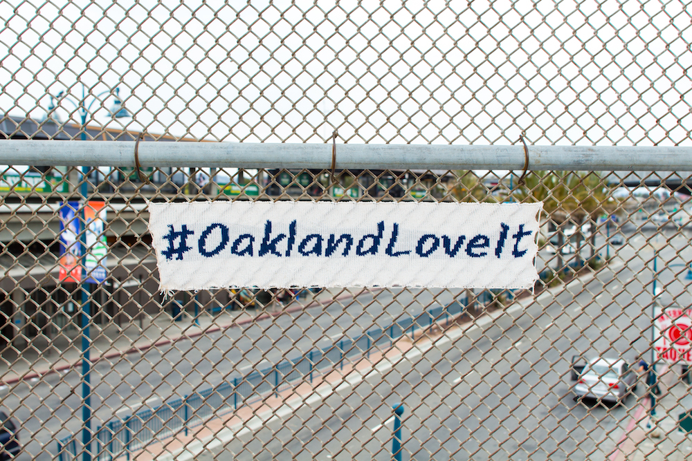 Oakland Coliseum String Art Yarn Bomb