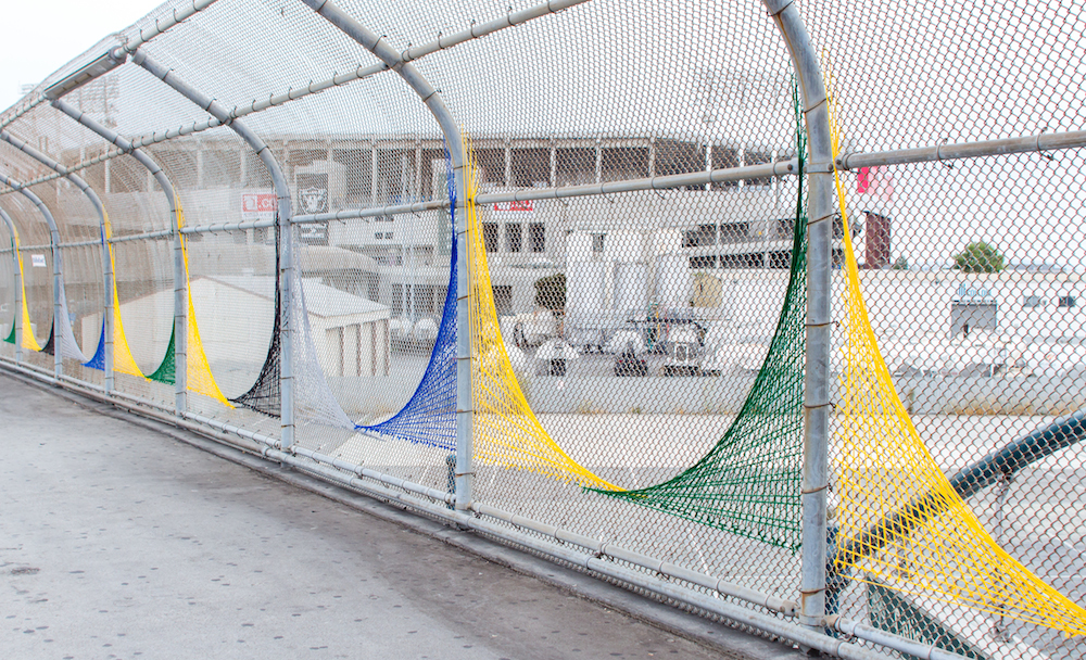 Oakland Coliseum String Art Yarn Bomb