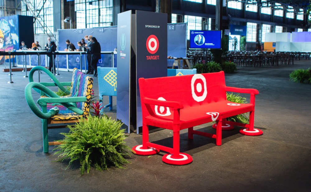 Knit bench yarn bomb knit props Target2