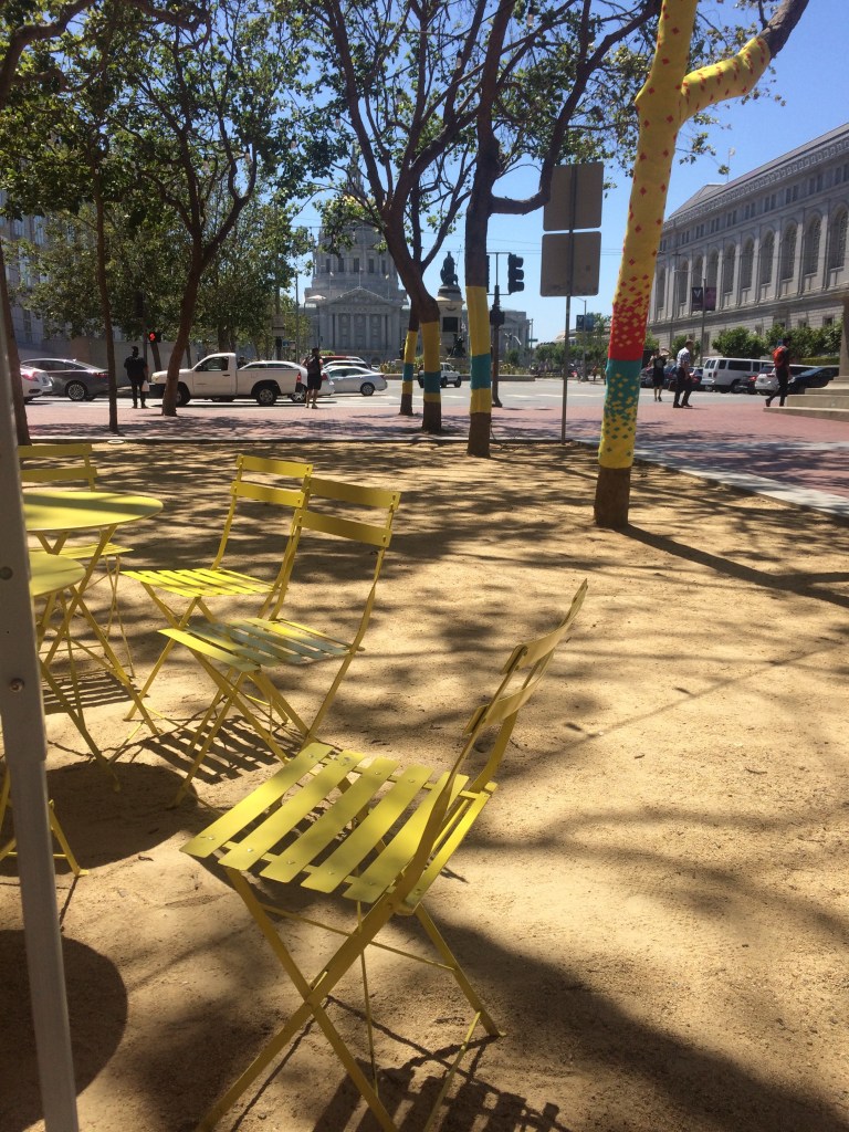 Knitting the Commons San Francisco Yarn bomb by Knits for Life