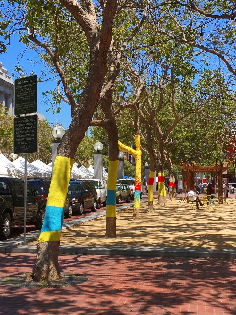 Knitting the Commons San Francisco Yarn bomb by Knits for Life