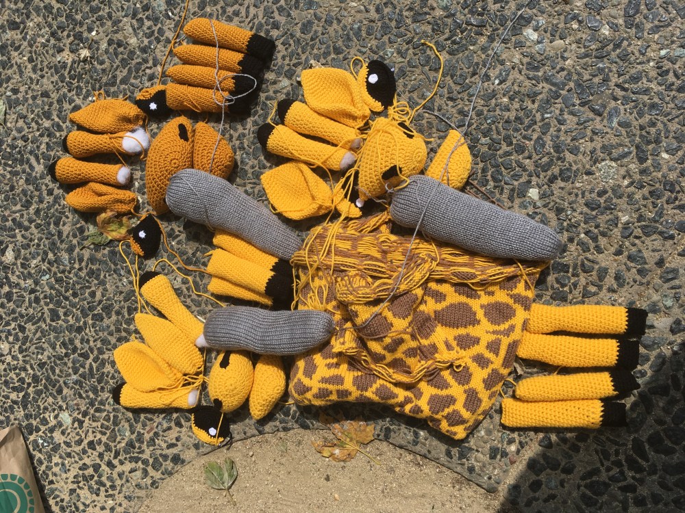 Knitting the Commons San Francisco Giraffe Yarn bomb by Knits for Life