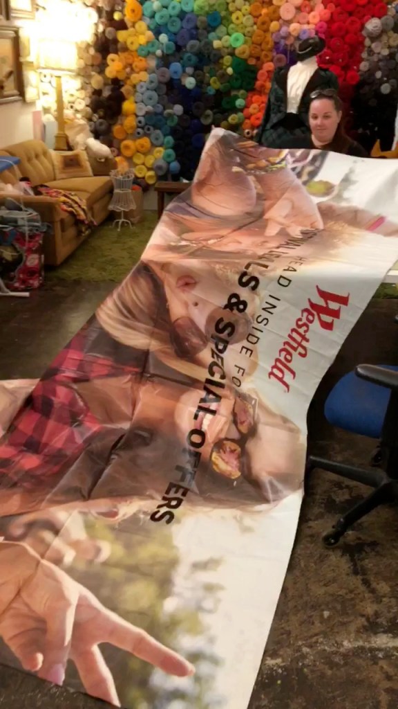 Knitted Billboard Vinyl Drape by Knits for Life